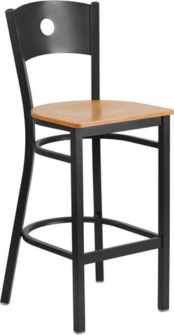 Flash Furniture HERCULES Series Black Circle Back Metal Restaurant Barstool - Natural Wood Seat - XU-DG-60120-CIR-BAR-NATW-GG