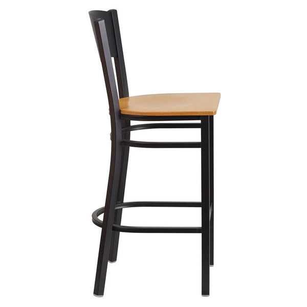 Flash Furniture HERCULES Series Black Circle Back Metal Restaurant Barstool - Natural Wood Seat - XU-DG-60120-CIR-BAR-NATW-GG