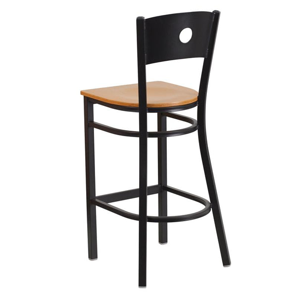 Flash Furniture HERCULES Series Black Circle Back Metal Restaurant Barstool - Natural Wood Seat - XU-DG-60120-CIR-BAR-NATW-GG