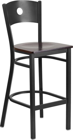 Flash Furniture HERCULES Series Black Circle Back Metal Restaurant Barstool - Walnut Wood Seat - XU-DG-60120-CIR-BAR-WALW-GG