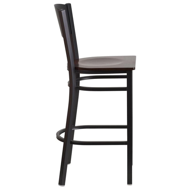 Flash Furniture HERCULES Series Black Circle Back Metal Restaurant Barstool - Walnut Wood Seat - XU-DG-60120-CIR-BAR-WALW-GG