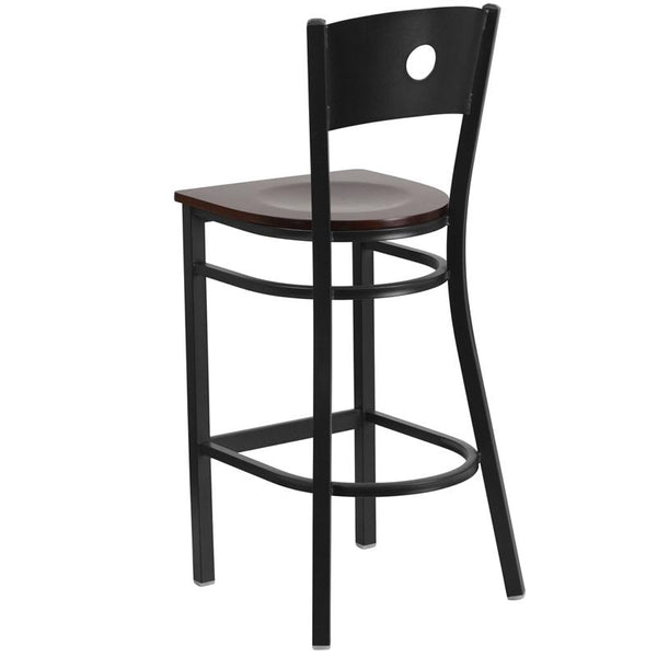 Flash Furniture HERCULES Series Black Circle Back Metal Restaurant Barstool - Walnut Wood Seat - XU-DG-60120-CIR-BAR-WALW-GG