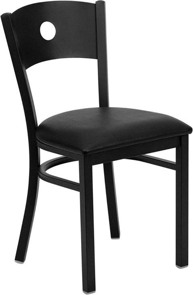 Flash Furniture HERCULES Series Black Circle Back Metal Restaurant Chair - Black Vinyl Seat - XU-DG-60119-CIR-BLKV-GG