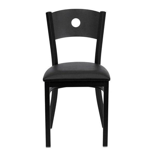 Flash Furniture HERCULES Series Black Circle Back Metal Restaurant Chair - Black Vinyl Seat - XU-DG-60119-CIR-BLKV-GG