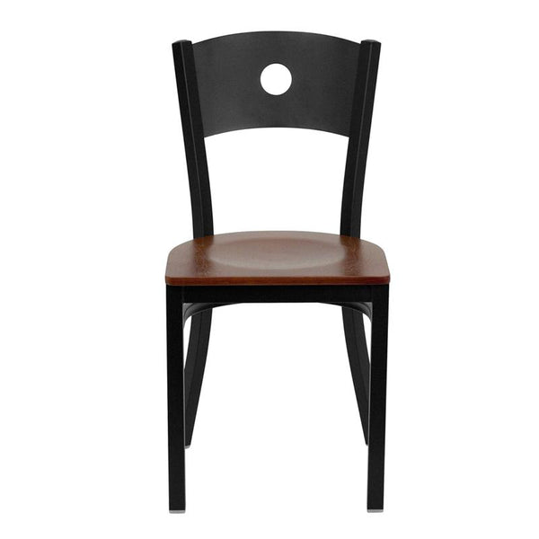 Flash Furniture HERCULES Series Black Circle Back Metal Restaurant Chair - Cherry Wood Seat - XU-DG-60119-CIR-CHYW-GG