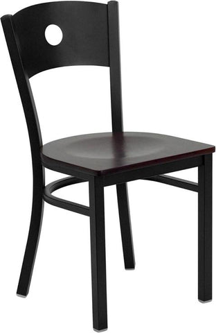 Flash Furniture HERCULES Series Black Circle Back Metal Restaurant Chair - Mahogany Wood Seat - XU-DG-60119-CIR-MAHW-GG