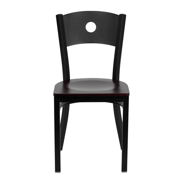 Flash Furniture HERCULES Series Black Circle Back Metal Restaurant Chair - Mahogany Wood Seat - XU-DG-60119-CIR-MAHW-GG