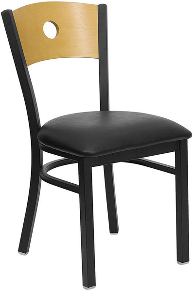 Flash Furniture HERCULES Series Black Circle Back Metal Restaurant Chair - Natural Wood Back, Black Vinyl Seat - XU-DG-6F2B-CIR-BLKV-GG