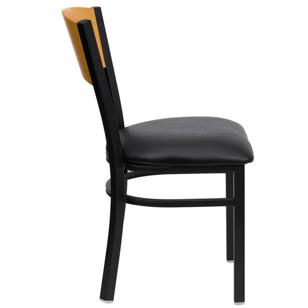 Flash Furniture HERCULES Series Black Circle Back Metal Restaurant Chair - Natural Wood Back, Black Vinyl Seat - XU-DG-6F2B-CIR-BLKV-GG