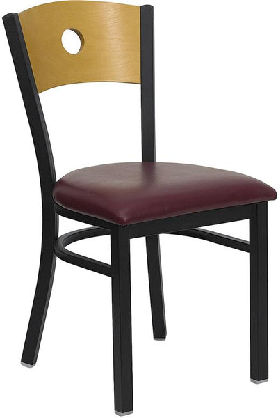 Flash Furniture HERCULES Series Black Circle Back Metal Restaurant Chair - Natural Wood Back, Burgundy Vinyl Seat - XU-DG-6F2B-CIR-BURV-GG