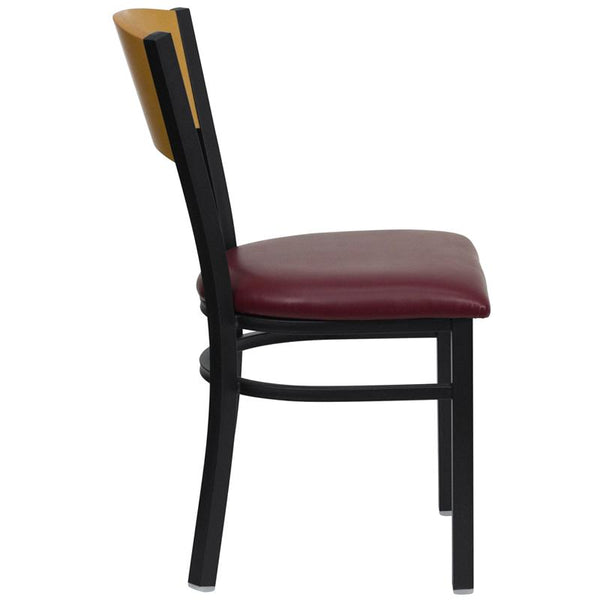 Flash Furniture HERCULES Series Black Circle Back Metal Restaurant Chair - Natural Wood Back, Burgundy Vinyl Seat - XU-DG-6F2B-CIR-BURV-GG