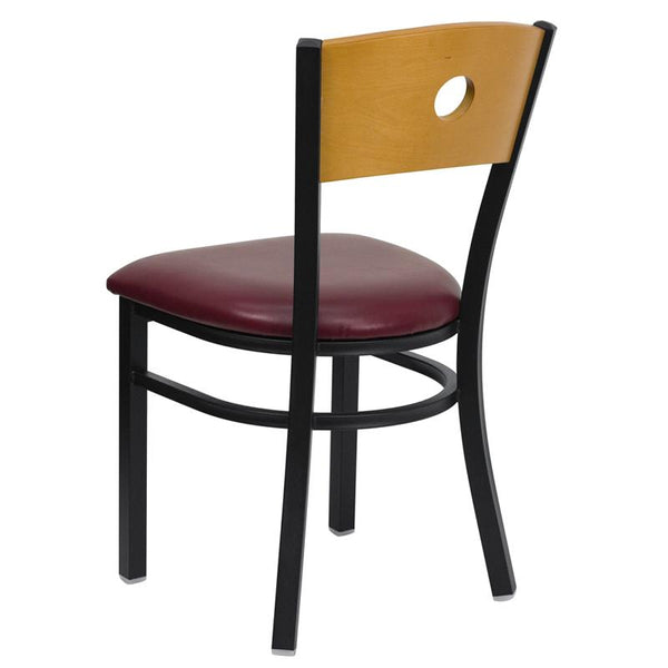 Flash Furniture HERCULES Series Black Circle Back Metal Restaurant Chair - Natural Wood Back, Burgundy Vinyl Seat - XU-DG-6F2B-CIR-BURV-GG