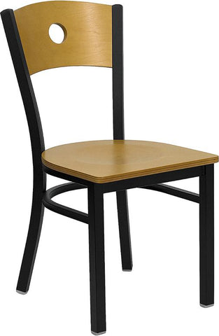 Flash Furniture HERCULES Series Black Circle Back Metal Restaurant Chair - Natural Wood Back & Seat - XU-DG-6F2B-CIR-NATW-GG