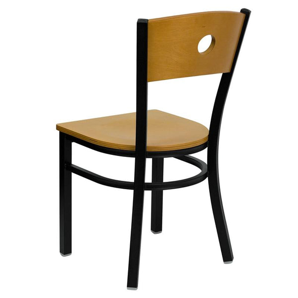 Flash Furniture HERCULES Series Black Circle Back Metal Restaurant Chair - Natural Wood Back & Seat - XU-DG-6F2B-CIR-NATW-GG