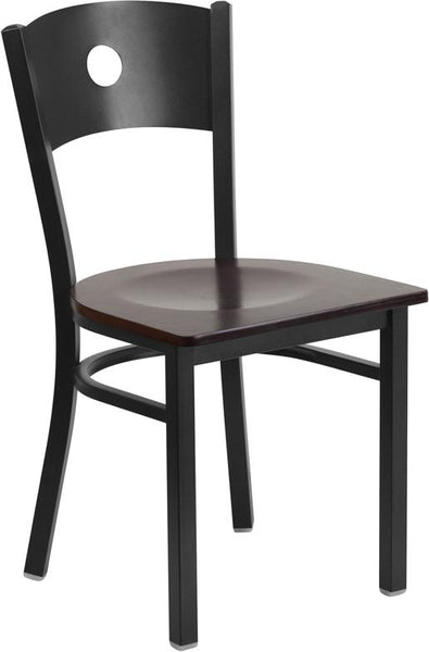 Flash Furniture HERCULES Series Black Circle Back Metal Restaurant Chair - Walnut Wood Seat - XU-DG-60119-CIR-WALW-GG