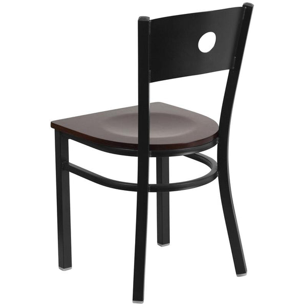 Flash Furniture HERCULES Series Black Circle Back Metal Restaurant Chair - Walnut Wood Seat - XU-DG-60119-CIR-WALW-GG