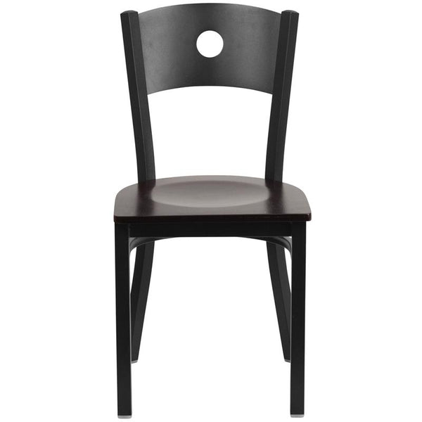 Flash Furniture HERCULES Series Black Circle Back Metal Restaurant Chair - Walnut Wood Seat - XU-DG-60119-CIR-WALW-GG