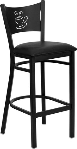 Flash Furniture HERCULES Series Black Coffee Back Metal Restaurant Barstool - Black Vinyl Seat - XU-DG-60114-COF-BAR-BLKV-GG