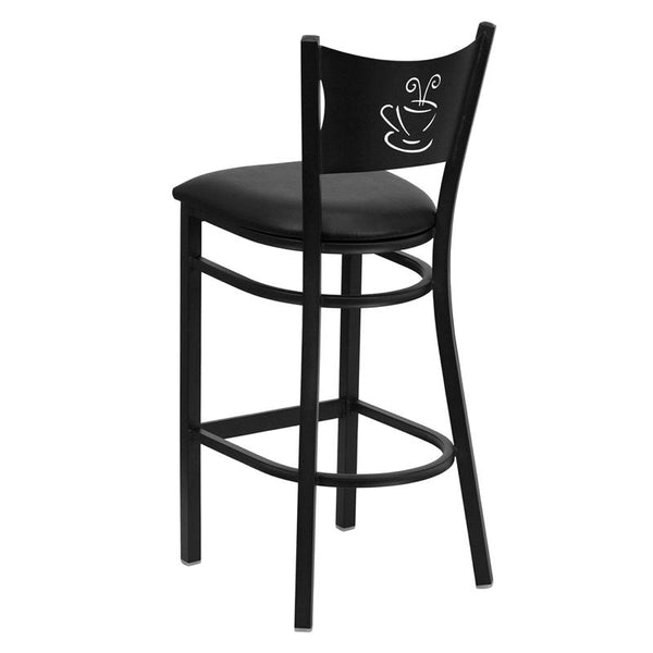 Flash Furniture HERCULES Series Black Coffee Back Metal Restaurant Barstool - Black Vinyl Seat - XU-DG-60114-COF-BAR-BLKV-GG