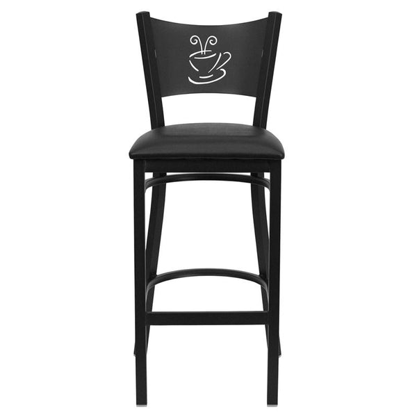 Flash Furniture HERCULES Series Black Coffee Back Metal Restaurant Barstool - Black Vinyl Seat - XU-DG-60114-COF-BAR-BLKV-GG