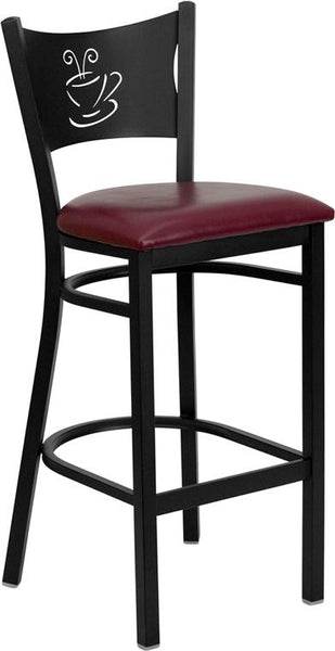 Flash Furniture HERCULES Series Black Coffee Back Metal Restaurant Barstool - Burgundy Vinyl Seat - XU-DG-60114-COF-BAR-BURV-GG