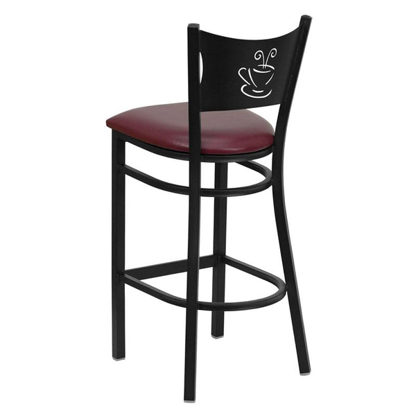 Flash Furniture HERCULES Series Black Coffee Back Metal Restaurant Barstool - Burgundy Vinyl Seat - XU-DG-60114-COF-BAR-BURV-GG