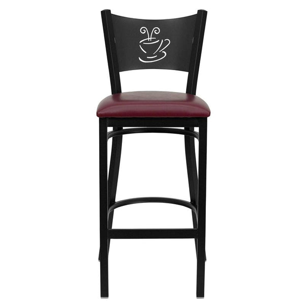 Flash Furniture HERCULES Series Black Coffee Back Metal Restaurant Barstool - Burgundy Vinyl Seat - XU-DG-60114-COF-BAR-BURV-GG