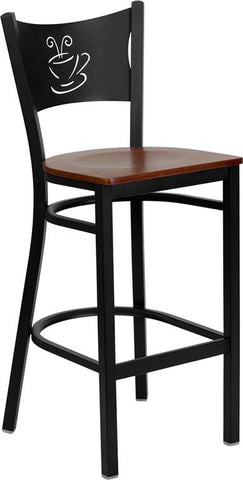 Flash Furniture HERCULES Series Black Coffee Back Metal Restaurant Barstool - Cherry Wood Seat - XU-DG-60114-COF-BAR-CHYW-GG