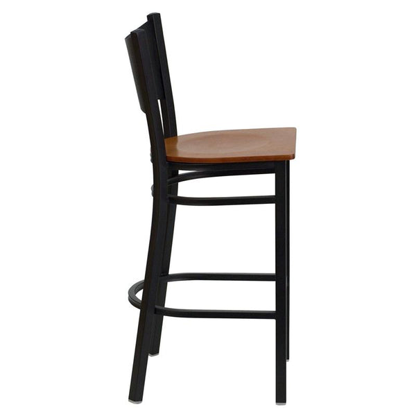 Flash Furniture HERCULES Series Black Coffee Back Metal Restaurant Barstool - Cherry Wood Seat - XU-DG-60114-COF-BAR-CHYW-GG