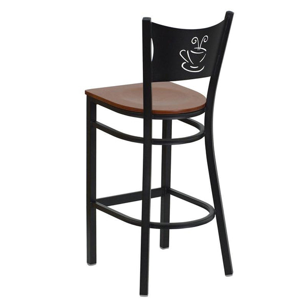 Flash Furniture HERCULES Series Black Coffee Back Metal Restaurant Barstool - Cherry Wood Seat - XU-DG-60114-COF-BAR-CHYW-GG