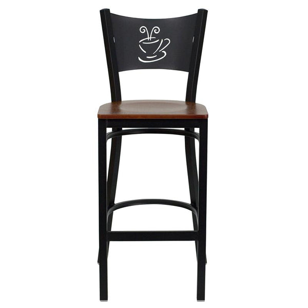 Flash Furniture HERCULES Series Black Coffee Back Metal Restaurant Barstool - Cherry Wood Seat - XU-DG-60114-COF-BAR-CHYW-GG