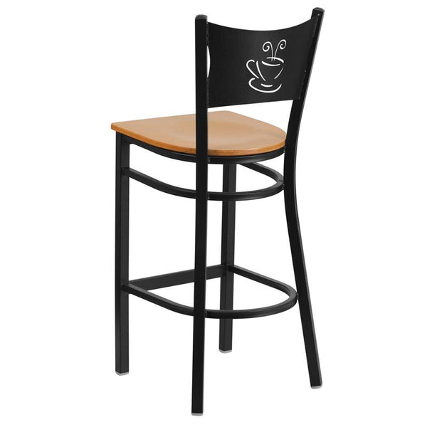 Flash Furniture HERCULES Series Black Coffee Back Metal Restaurant Barstool - Natural Wood Seat - XU-DG-60114-COF-BAR-NATW-GG