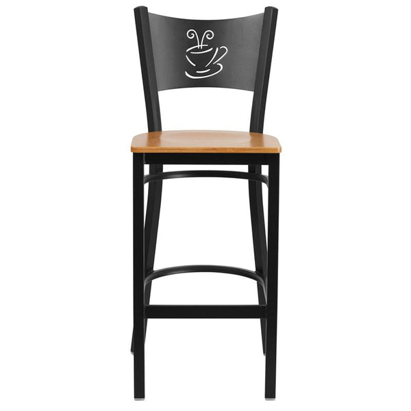 Flash Furniture HERCULES Series Black Coffee Back Metal Restaurant Barstool - Natural Wood Seat - XU-DG-60114-COF-BAR-NATW-GG