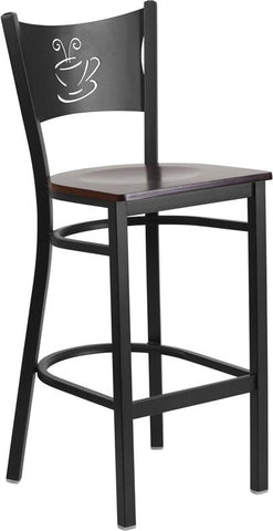 Flash Furniture HERCULES Series Black Coffee Back Metal Restaurant Barstool - Walnut Wood Seat - XU-DG-60114-COF-BAR-WALW-GG