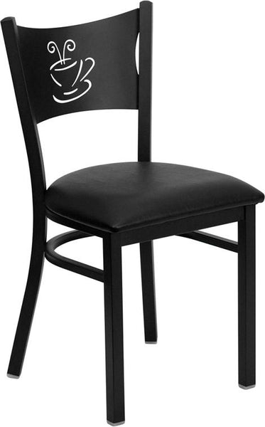 Flash Furniture HERCULES Series Black Coffee Back Metal Restaurant Chair - Black Vinyl Seat - XU-DG-60099-COF-BLKV-GG