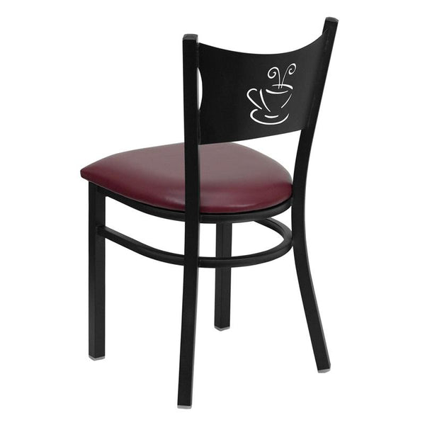 Flash Furniture HERCULES Series Black Coffee Back Metal Restaurant Chair - Burgundy Vinyl Seat - XU-DG-60099-COF-BURV-GG