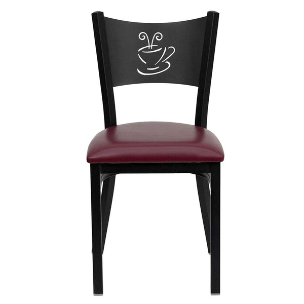 Flash Furniture HERCULES Series Black Coffee Back Metal Restaurant Chair - Burgundy Vinyl Seat - XU-DG-60099-COF-BURV-GG