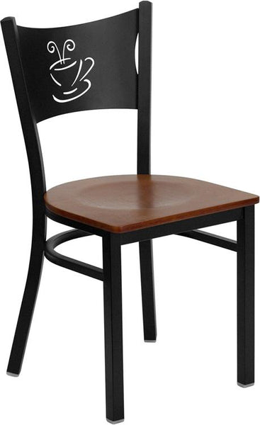 Flash Furniture HERCULES Series Black Coffee Back Metal Restaurant Chair - Cherry Wood Seat - XU-DG-60099-COF-CHYW-GG