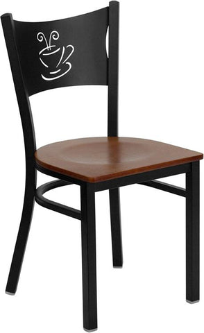 Flash Furniture HERCULES Series Black Coffee Back Metal Restaurant Chair - Cherry Wood Seat - XU-DG-60099-COF-CHYW-GG