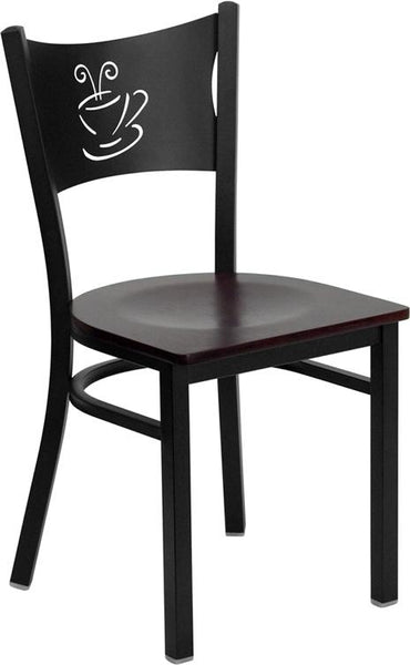 Flash Furniture HERCULES Series Black Coffee Back Metal Restaurant Chair - Mahogany Wood Seat - XU-DG-60099-COF-MAHW-GG