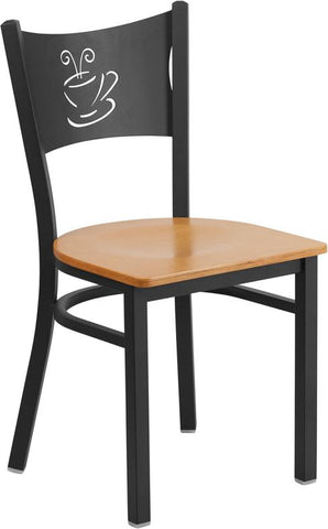 Flash Furniture HERCULES Series Black Coffee Back Metal Restaurant Chair - Natural Wood Seat - XU-DG-60099-COF-NATW-GG