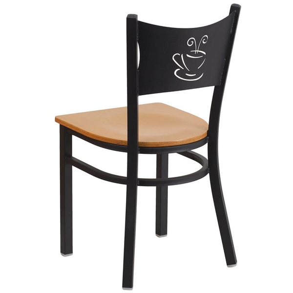 Flash Furniture HERCULES Series Black Coffee Back Metal Restaurant Chair - Natural Wood Seat - XU-DG-60099-COF-NATW-GG