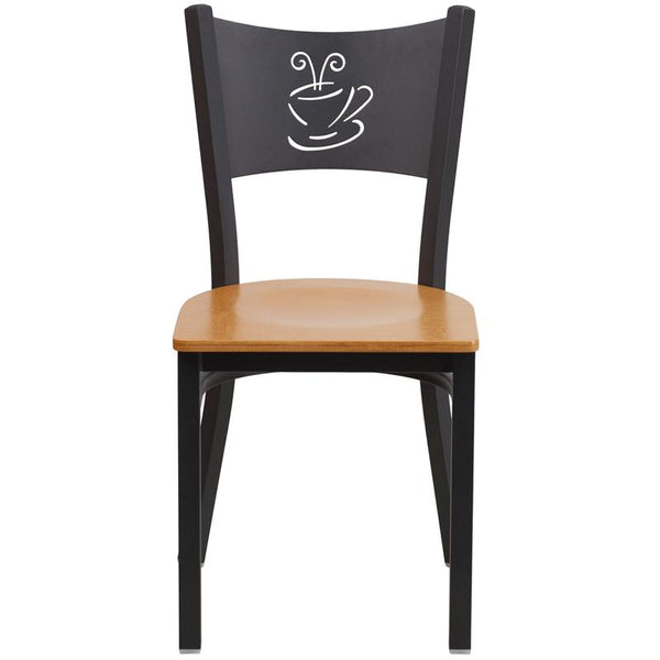 Flash Furniture HERCULES Series Black Coffee Back Metal Restaurant Chair - Natural Wood Seat - XU-DG-60099-COF-NATW-GG