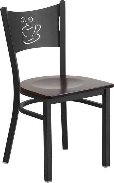 Flash Furniture HERCULES Series Black Coffee Back Metal Restaurant Chair - Walnut Wood Seat - XU-DG-60099-COF-WALW-GG