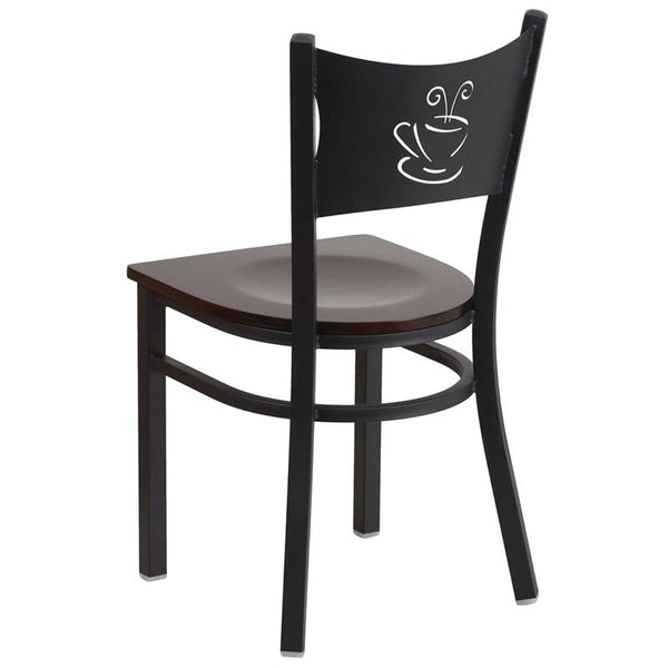 Flash Furniture HERCULES Series Black Coffee Back Metal Restaurant Chair - Walnut Wood Seat - XU-DG-60099-COF-WALW-GG