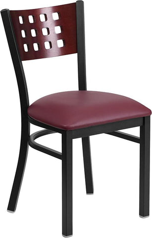 Flash Furniture HERCULES Series Black Cutout Back Metal Restaurant Chair - Mahogany Wood Back, Burgundy Vinyl Seat - XU-DG-60117-MAH-BURV-GG