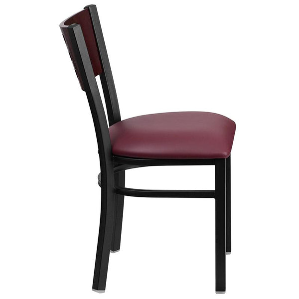 Flash Furniture HERCULES Series Black Cutout Back Metal Restaurant Chair - Mahogany Wood Back, Burgundy Vinyl Seat - XU-DG-60117-MAH-BURV-GG