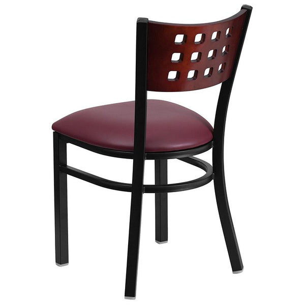 Flash Furniture HERCULES Series Black Cutout Back Metal Restaurant Chair - Mahogany Wood Back, Burgundy Vinyl Seat - XU-DG-60117-MAH-BURV-GG