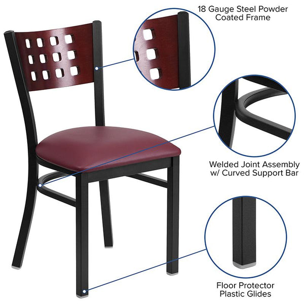 Flash Furniture HERCULES Series Black Cutout Back Metal Restaurant Chair - Mahogany Wood Back, Burgundy Vinyl Seat - XU-DG-60117-MAH-BURV-GG