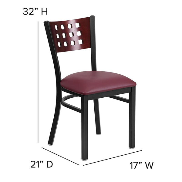 Flash Furniture HERCULES Series Black Cutout Back Metal Restaurant Chair - Mahogany Wood Back, Burgundy Vinyl Seat - XU-DG-60117-MAH-BURV-GG